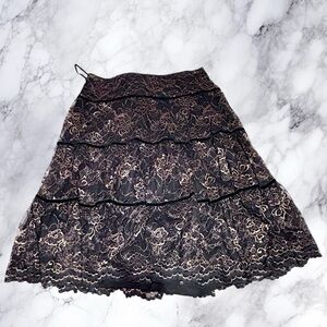 LAUREN RALPH LAUREN Skirt Womens 14 Black Gold Lace Tier MIDI Cocktail